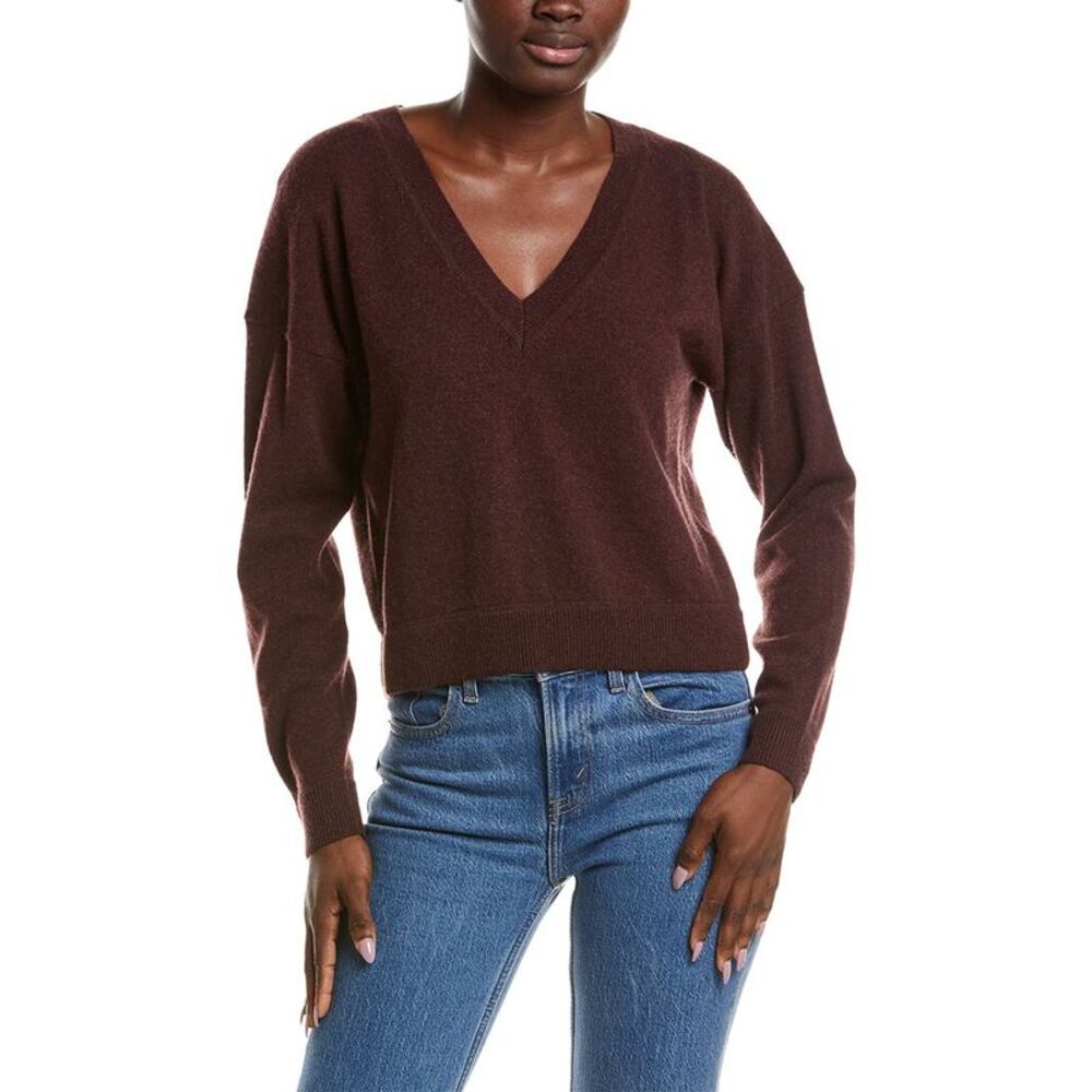 Naadam Womens 100% Cashmere Cropped V-Neck Pullover, Brown